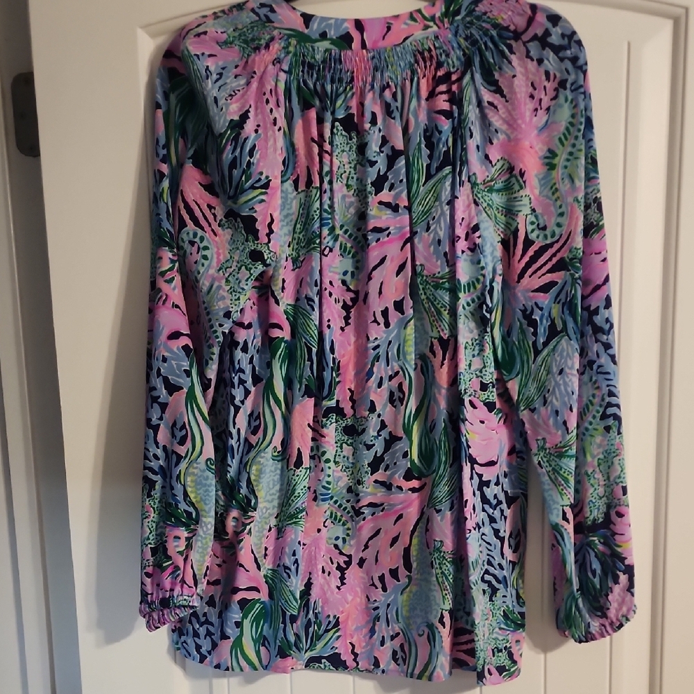 Lilly Pulitzer Pink and Blue Tropical Elsa Blouse - Picture 3 of 3
